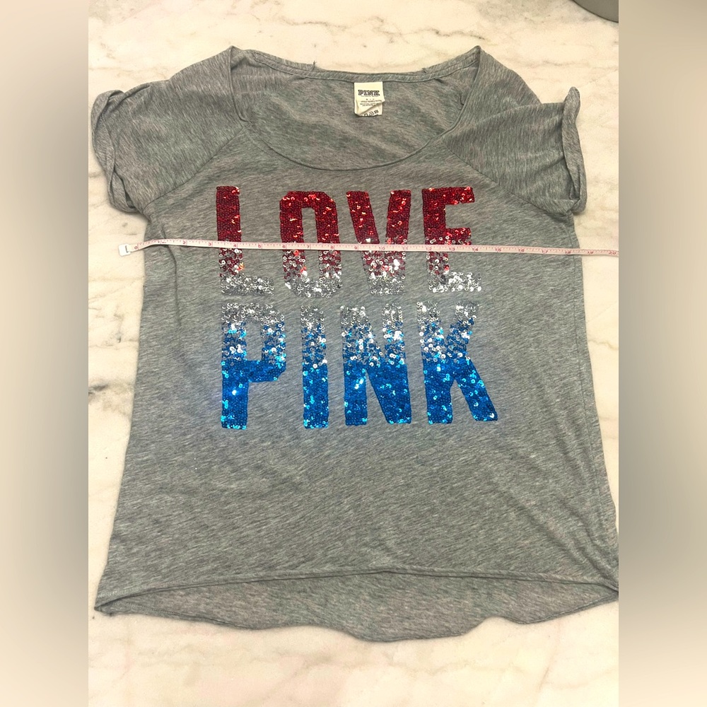 **SOLD**VS PINK Red, White & Blue Sequenced top size small.